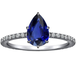 White Gold Solitaire Ring Blue Sapphire With Natural Earth Mined Diamond Accents 5 Carats