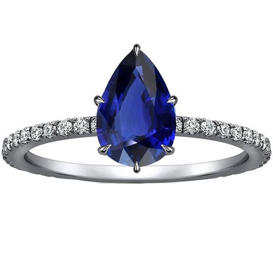 White Gold Solitaire Ring Blue Sapphire With Diamond Accents 5 Carats