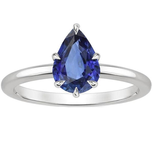 White Gold Solitaire Ring Ceylon Sapphire Prong Set Jewelry 4 Carats