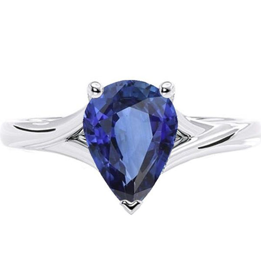 White Gold Solitaire Ring Pear Sri Lankan Sapphire 3 Carats