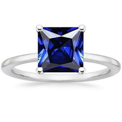 White Gold Solitaire Ring Princess Blue Sapphire Gemstone 5 Carats