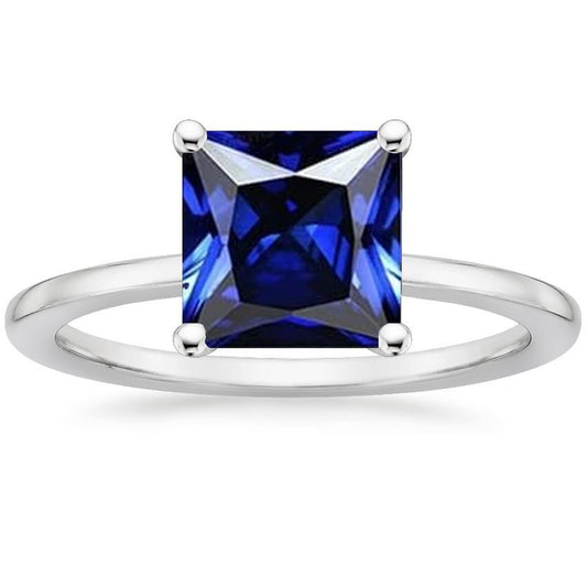 White Gold Solitaire Ring Princess Blue Sapphire Gemstone 5 Carats