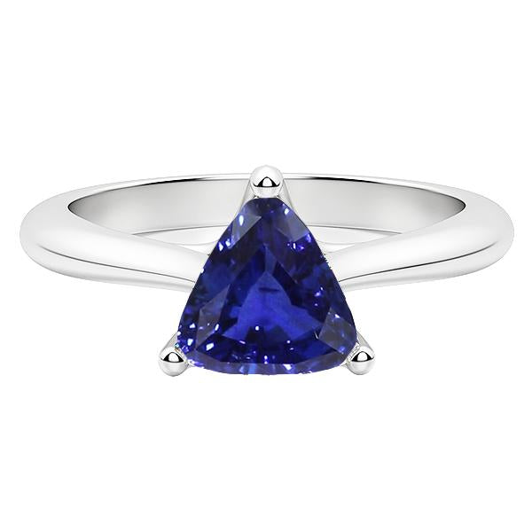 White Gold Solitaire Trillion Ceylon Sapphire Ring 1.50 Carats