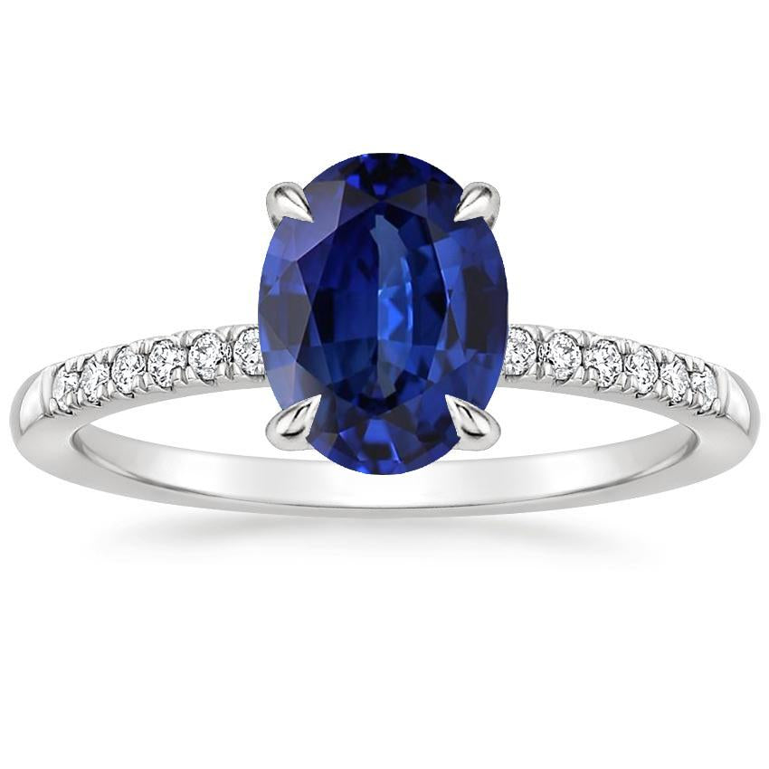 White Gold Solitaire With Accents Ring Blue Sapphire 4 Carats