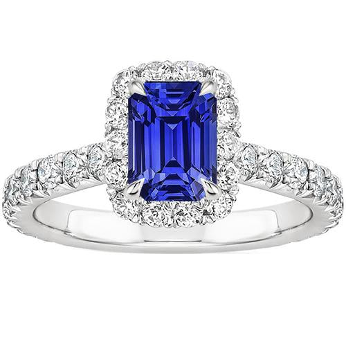 White Gold Solitaire with Accents Ring Blue Sapphire & Diamond 5 Carat