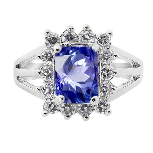 White Gold Sri Lanka Sapphire Cushion Diamonds Ring 6 Ct