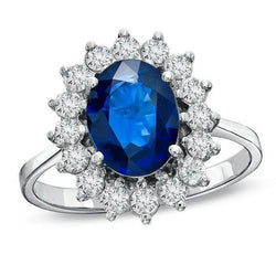 White Gold Sri Lankan Sapphire Diamond Wedding Ring 1.70 Ct Jewelry