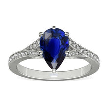 White Gold Sri Lankan Sapphire Ring Pear & Round Diamonds 4 Carats