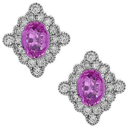 White Gold Women 22 Ct Pink Kunzite Diamond Stud Halo Earrings