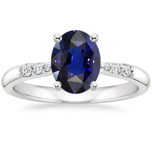 White Gold Womens Ring Oval Blue Sapphire & Round Diamonds 3.50 Carats