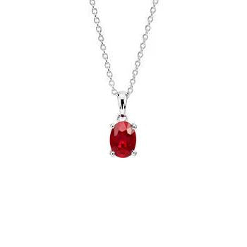 Women 14K White Gold Oval Cut Red Ruby Gemstone Pendant 3 Carats