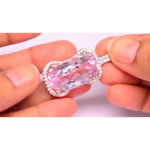 Women 19 Carats Gold Pink Kunzite With Diamond Necklace Pendant
