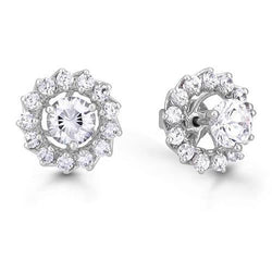Women 1.26 Ct Round Cut Natural Earth Mined Diamonds Halo Jackets Studs Earring White Gold