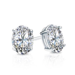 Women 1.40 Carats Oval Cut Natural Earth Mined Diamond Stud Earring White Gold 14K