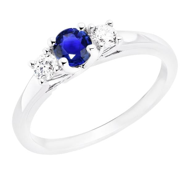 Women 3 Stone Ring Round Ceylon Sapphire & Diamonds 1.50 Carats