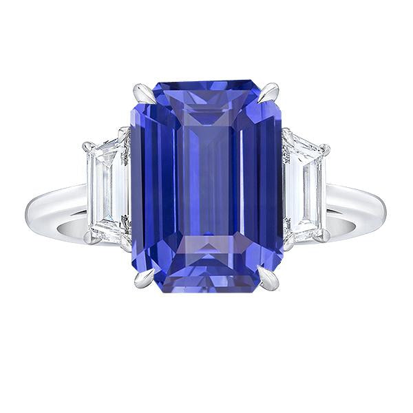 Women 3 Stone Wedding Ring Emerald Blue Sapphire & Diamonds 4 Carats