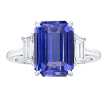 Women 3 Stone Wedding Ring Emerald Blue Sapphire & Diamonds 4 Carats