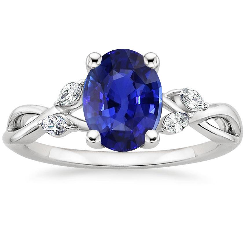 Women Anniversary Ring Blue Sapphire & Marquise Accents 2.50 Carats