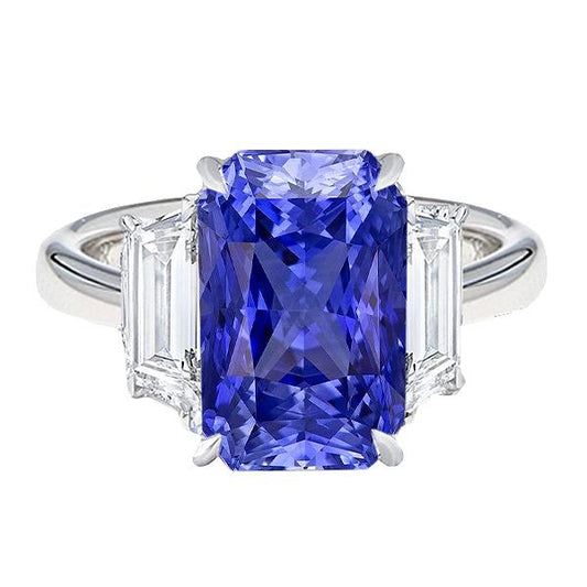 Women Anniversary Ring Emerald Diamonds Gold Blue Sapphire 5.50 Carats
