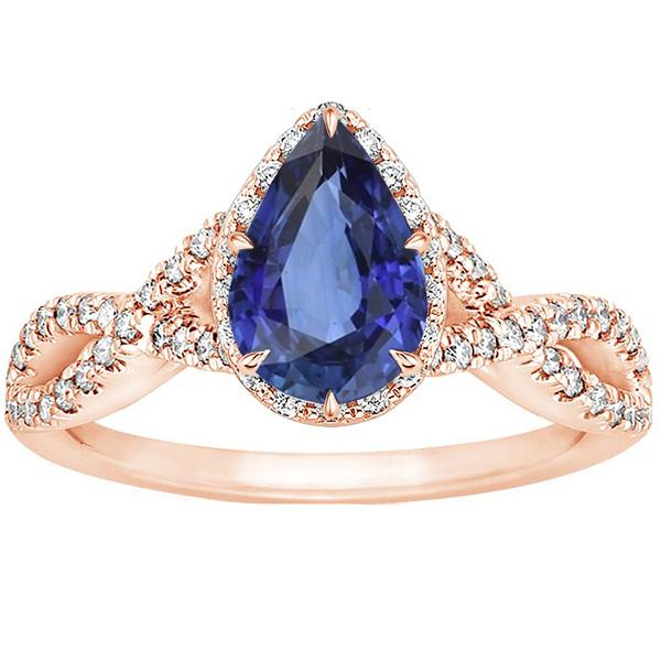 Women Blue Sapphire Ring Twist Style With Diamond Accents 3.75 Carats