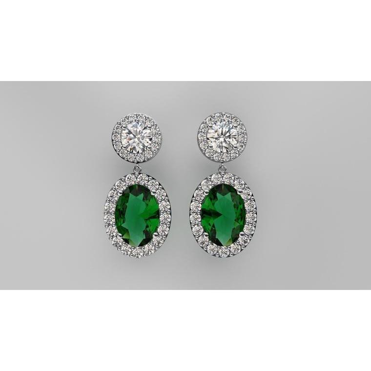 Women Dangle Earrings 10.62 Carats Tourmaline With Diamonds Gold 14K