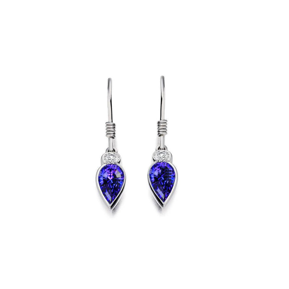 Women Dangle Earrings 4.20 Carats Tanzanite With Diamonds Gold 14K