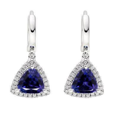 Women Dangle Earrings 5.48 Carats Tanzanite With Diamonds Wg 14K