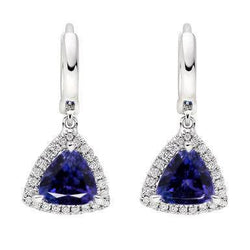 Women Dangle Earrings 5.48 Carats Tanzanite With Natural Earth Mined Diamonds Wg 14K