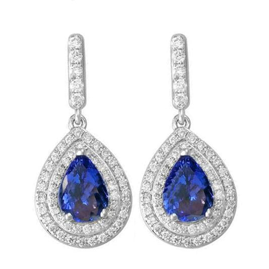 Women Dangle Earrings 8 Ct Tanzanite With Diamonds Gold White 14K