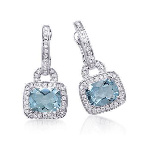 Women Dangle Earrings Aquamarine & Diamonds 6.50 Ct White Gold