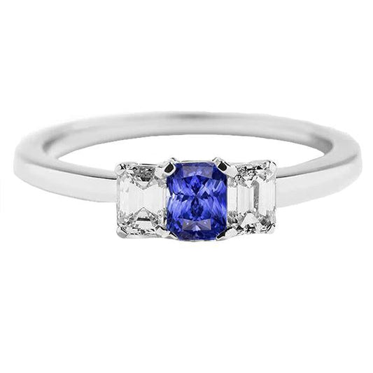 Women Diamond Anniversary Ring Radiant Cut Ceylon Sapphire 1.50 Carats