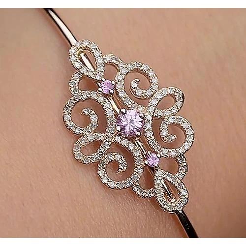 Women Diamond Bangle Pink Sapphire 5 Carats Yellow Gold 14K