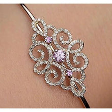 Women Diamond Bangle Pink Sapphire 5 Carats Yellow Gold 14K