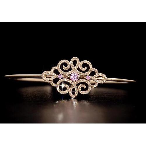 Women Diamond Bangle Pink Sapphire 5 Carats Yellow Gold 14K