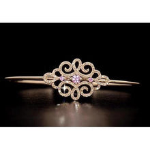 Women Diamond Bangle Pink Sapphire 5 Carats Yellow Gold 14K