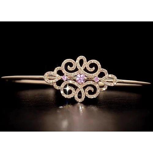 Women Diamond Bangle Pink Sapphire 5 Carats Yellow Gold 14K