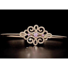 Women Diamond Bangle Pink Sapphire 5 Carats Yellow Gold 14K