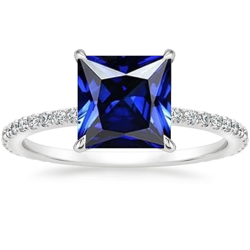 Women Diamond & Blue Sapphire Engagement Ring With Accents 6 Carats