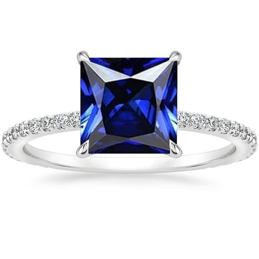 Women Diamond & Blue Sapphire Engagement Ring With Accents 6 Carats