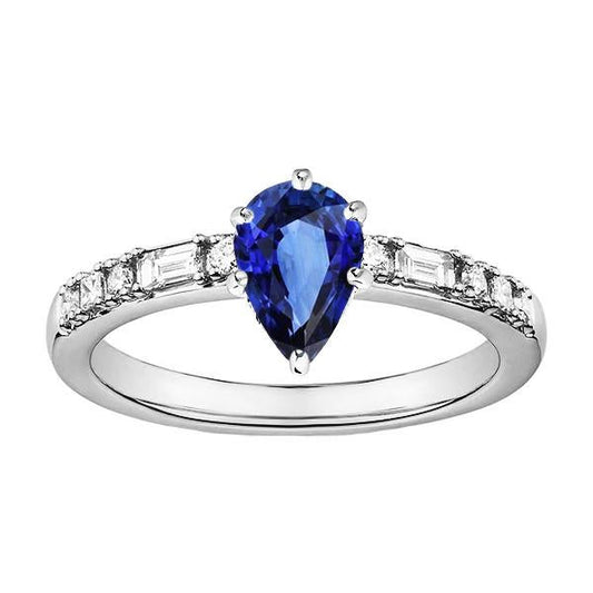 Women Diamond Engagement Ring Blue Sapphire & Diamond Accents 2 Carats