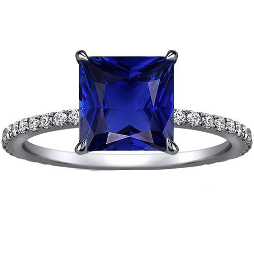 Women Diamond Engagement Ring Princess Cut Ceylon Sapphire 4.75 Carats