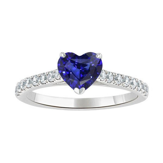 Women Diamond Jewelry Gold Sapphire Ring Cathedral Setting 2.50 Carats