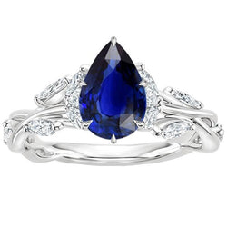 Women Natural Earth Mined Diamond Ring Gold Pear Blue Sapphire With Accents New 5.50 Carat