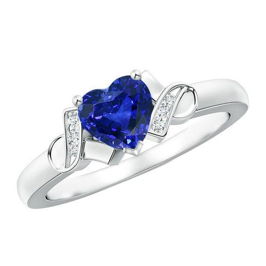 Women Diamond Ring Heart Blue Sapphire Gold Love Jewelry 3.25 Carats