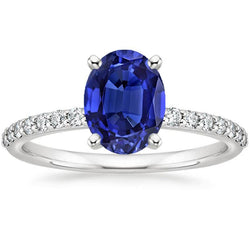 Women Diamond Ring Oval Ceylon Sapphire Accents Gold 14K 5.50 Carats