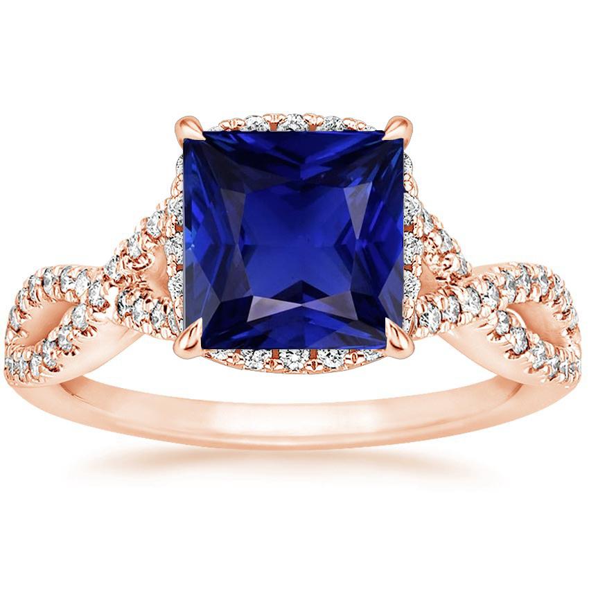 Women Diamond Ring Princess Ceylon Sapphire With Accents 6.25 Carats