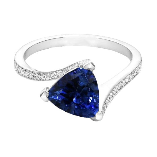 Women Diamond Ring Trillion Deep Blue Sapphire 2.50 Carats