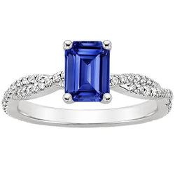 Women Engagement Diamond Ring & Emerald Ceylon Sapphire 4.25 Carats