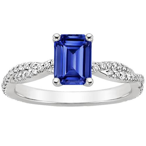 Women Engagement Diamond Ring & Emerald Ceylon Sapphire 4.25 Carats
