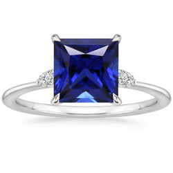 Women Engagement Ring Blue Sapphire and Diamond 5.25 Carat